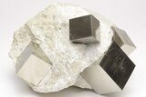 Five Shiny, Natural Pyrite Cubes in Rock - Navajun, Spain #206828-2